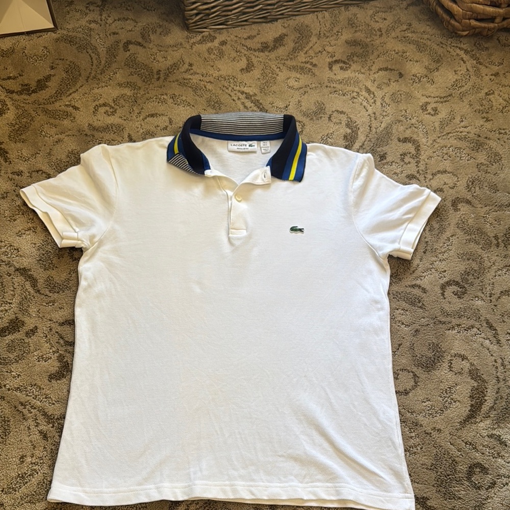 Lacoste White Polo with Navy & Yellow Collar - Picture 3 of 5
